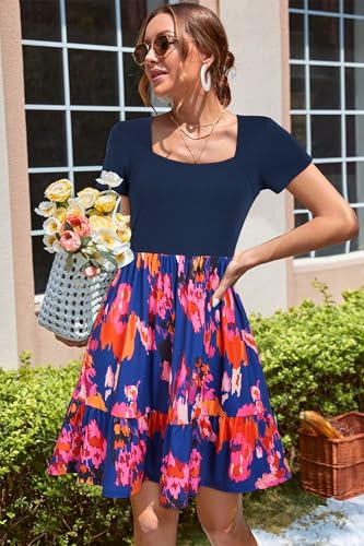 Image of Newshows Women's 2026 Summer Casual Square Neck Ruffle A Line Beach Vacation Sundress Work Business Dress with Pockets