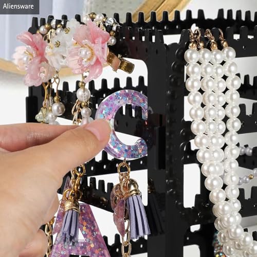 Image of Aliensware 360 Rotating Earrings Stand Holder Jewelry Display Organiser, Jewellery towers, Earrings organiser, earring organizer box, chain organiser Necklaces chain bracelet,vanity-Aliens-Black