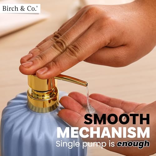 Image of Birch & Co. Ceramic Soap Dispenser For Wash Basin - Handwash Dispenser Bottle - Leak-Proof Design With Silver Glossy BPA-Free Pump, Rivo, Blue,Soapdispenser Rivo Blue