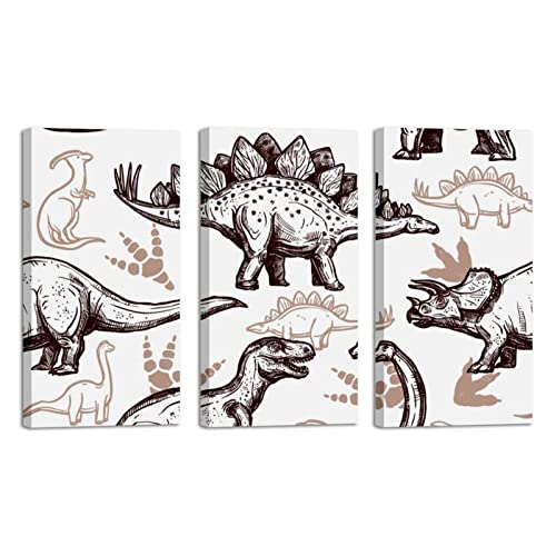 Wall Art For Living Room, Oil Painting On Canvas Large Framed Prehistoric Dinosaurs Reptiles Footprints Pattern Artwork For Home Bedroom Decor 24"X48" #TOP21