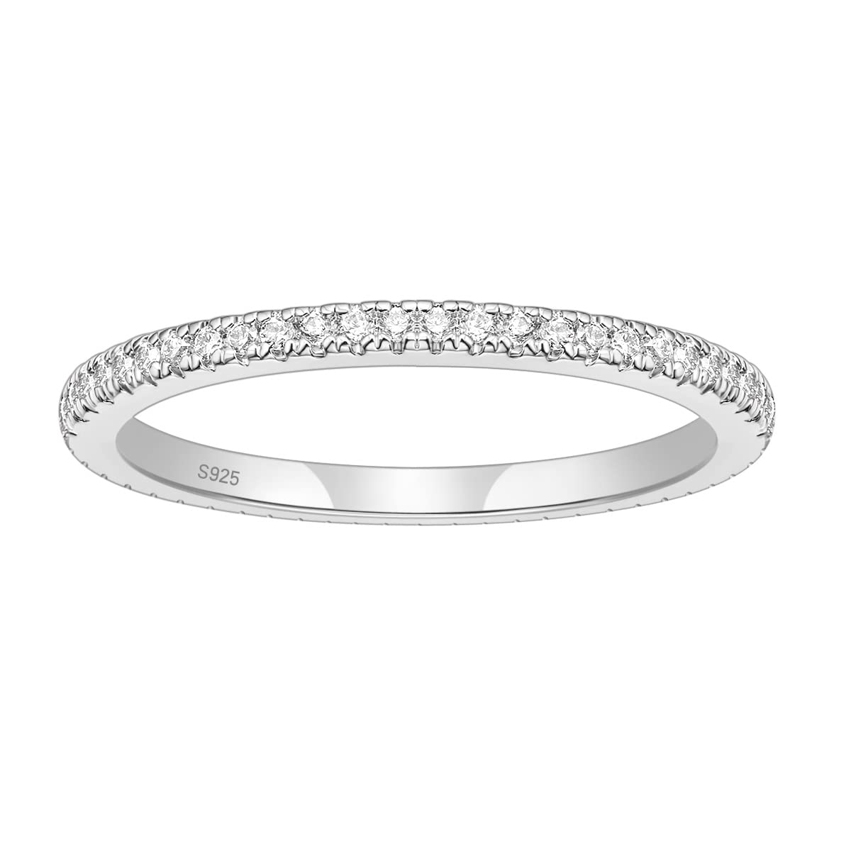 2mm 925 Sterling Silver Wedding Band Cubic Zirconia Full Eternity Stackable Engagement Ring Size 3-13
