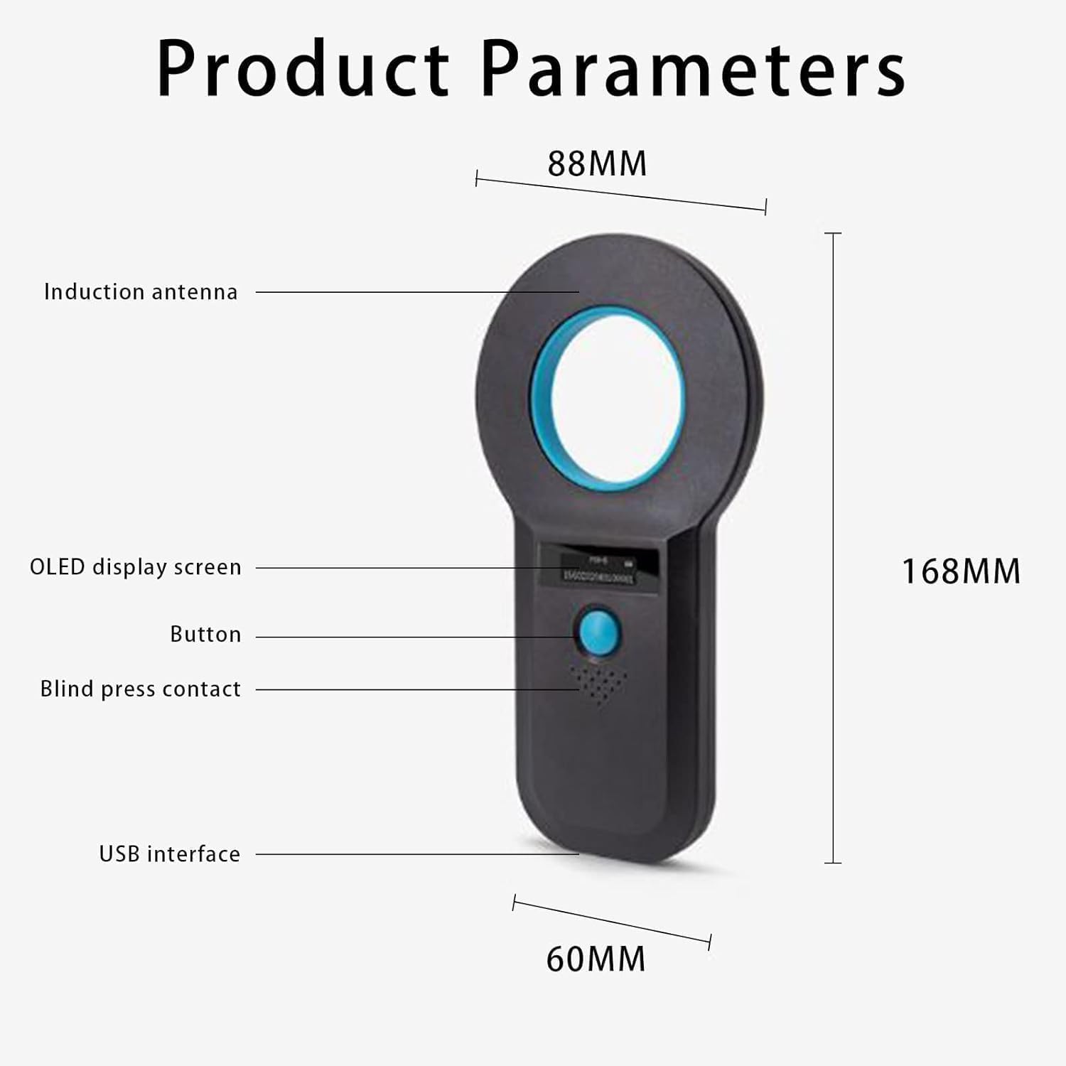 Lettore di microchip per animali domestici, con display OLED, 128 pezzi, per il monitoraggio degli animali, per ISO 11784/11785, FDX-B e ID64-RFID