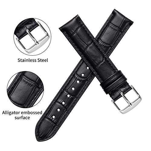 Istrap Leather Watch Band Alligator Grain Calfskin Replacement Strap Stainless Steel Buckle Bracelet For Men Women-18Mm 19Mm 20Mm 21Mm 22Mm 24Mm-Black Brown #TOP3
