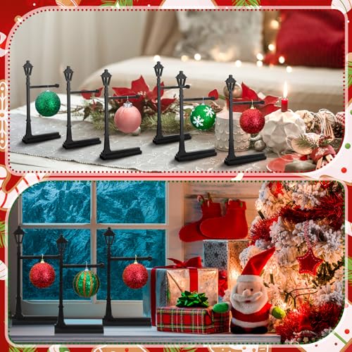 Roowest 6 Pack Christmas Streetlight Ornament Display Stand 9.8\'\' Wood Streetlight Display Stand Christmas Ornament Hanger Freestanding Xmas Centerpiece for Table Home Mantel Office Table Shelf Decor