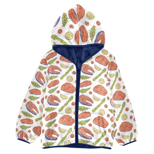Salmon Steak and Ingredients Girls Fleece Jacket Girls Fall Jacket Girls Zip Up Hoodie Girls Sherpa Jacket 2-10T