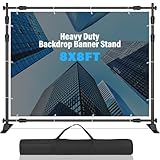 8 x 8 FT Banner Stand Kit, Adjustable Backdrop Stand for Parties, Heavy-Duty Photography Step and Repeat Stand with Portable Bag for Birthdays, Promotions, Exhibitions (Banner Not Included)