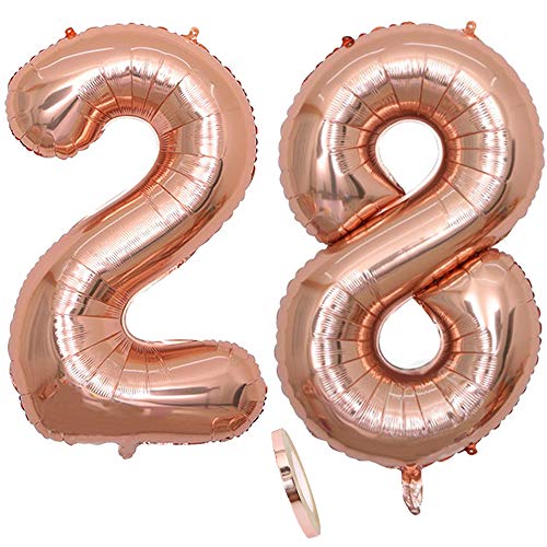 2 Ballons Numéro 28, Numéro 28 Ballon Anniversaire Or Rose Fille,40 Pouces Figurines Ballon Gonflable Hélium Feuille Chiffres,Ballon Géant Pour La Décoration De Fête D'anniversaire, Prom (XXXL 100cm) Cover