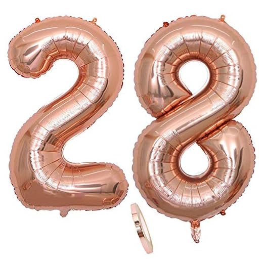 2 Globos Número 28 Años, Number 28 Globo Chica de oro rosa, 40"Figuras de globos con globo de lámina de helio inflable, Globo gigante para la decoración de la fiesta de cumpleaños, Prom (xxxl 100cm)