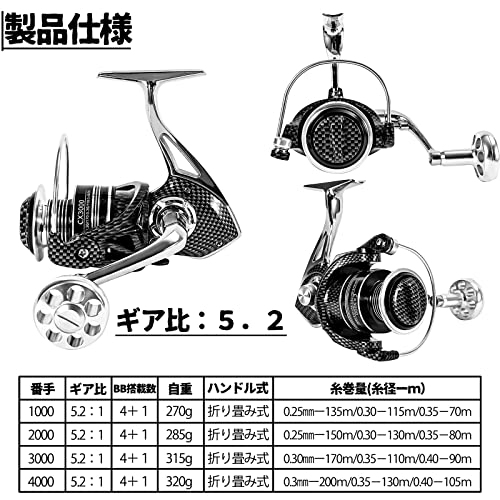 ZJIANC スピニングリール4000 リール4000番スピニングリール 折り畳みハンドル シーバスリール ショアジギングリール ジギングリール 淡水釣り 海釣り サビキ釣り カツオ ハマチ サワラ 青物釣りリール 初心者向け リール4000番 9枚目
