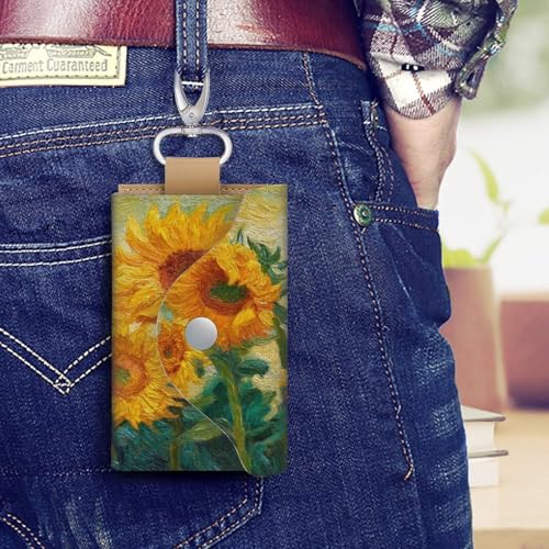 Yellow Sunflowers Key Holder Bag PU Leather ID Card Holder Keychains Case Cover for Men Women4