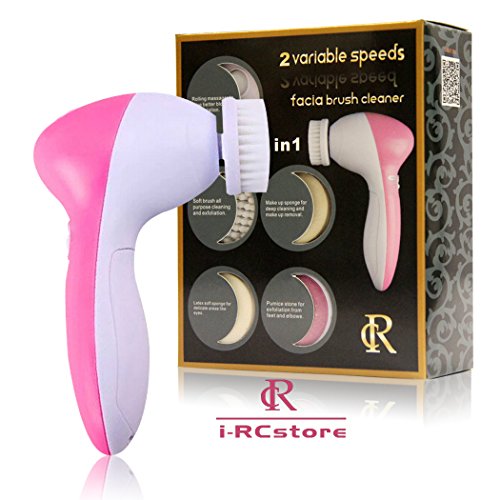 RC Facial Cleansing Brush 5-in-1 Kit, 2 Variable Speeds Face Washing Scrubber, Microdermabrasion Exfoliating Skin Care Massager, Deep Cleansing Exfoliator Pink
