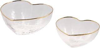 2Pcs Heart Shaped Glass Bowls, Creative Clear Serving Bowls Set with Golden Rim Love Bowl Irregular Bowls for Fruits Salad Dessert Ice Cream Kitchen Tool