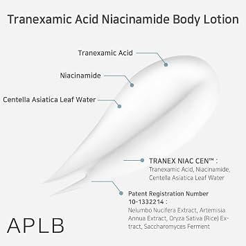 APLB Tranexamic Acid Niacinamide Body Lotion | TRANEX NIAC CENTM 16.0% 10.14 FL.OZ/Korean Skincare, Long lasting hydration, Blemish Care, Helps with skin discoloration