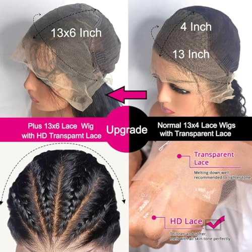 13x6 HD Transparent Lace Front Wigs Human hair Pre Plucked 180 Density Brazilian Body Wave Frontal Wigs Human Hair with Baby Hair Natural Hairline Natural Black Color 20 Inch