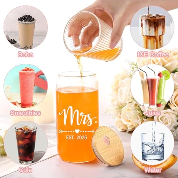 Mr Mrs Est 2026 Glass Cup and Apron Gift Set,Couples Engagement Gift, Bridal Shower Gifts for Couple, Newlyweds, Christmas Wedding Gifts for Couple Kitchen
