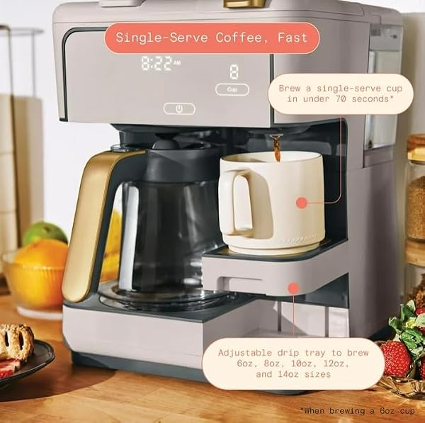 Beauti Multi Brew 12 Cup Programmable Drip & Single Serve Coffee Maker, Versatile Brewing (6oz, 8oz, 10oz, 12oz, 14oz), Pods or Ground, Over Ice option, Keep Warm mode (Porcini) - 3