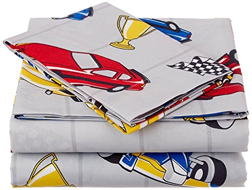 Mk Collection Twin Size Sheet Set Racing Cars Speed Champion Teen/Kids Grey Red Blue Yellow New
