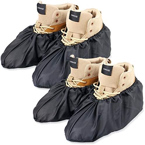 LINKEASE Reusable Boot & Shoe Covers Water Resistant Non Skid and Washable for Real Estate Contractors to Keep Floors Carpets Footwear and Rooms Clean - 2 Pairs (Large, Black)