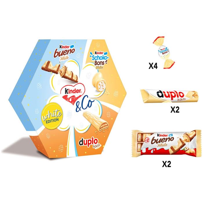 Image of Kinder & Co White Edition, Chocolate Assortment Gift Box, Kinder Bueno, Schoko-Bons, Duplo White, Gift Box, 137g (Product Of Belgium) From DECADENT