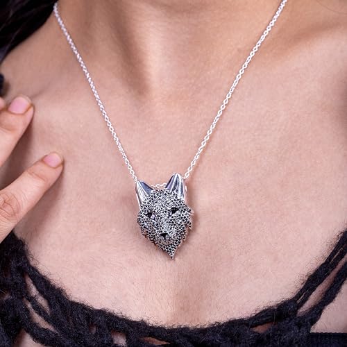 AAA Black CZ Studded Fenrir Wolf Necklace for Men 925 Sterling Silver Wild Animal Wolf Head Pendant with Chain Norse Viking Jewelry Hip Hop Style3