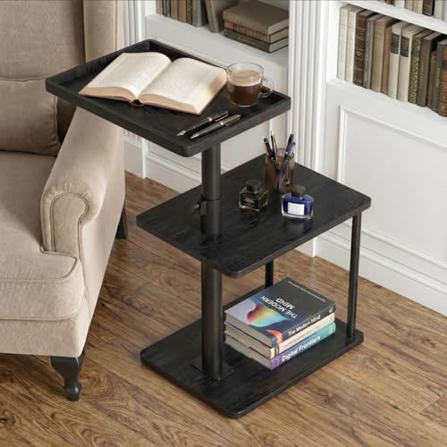 Image of Faesun C Table End Table Adjustable Height, 360Swivel TV Tray Table for Small Spaces, Small Nightstand for Living Room, Bedroom, Black