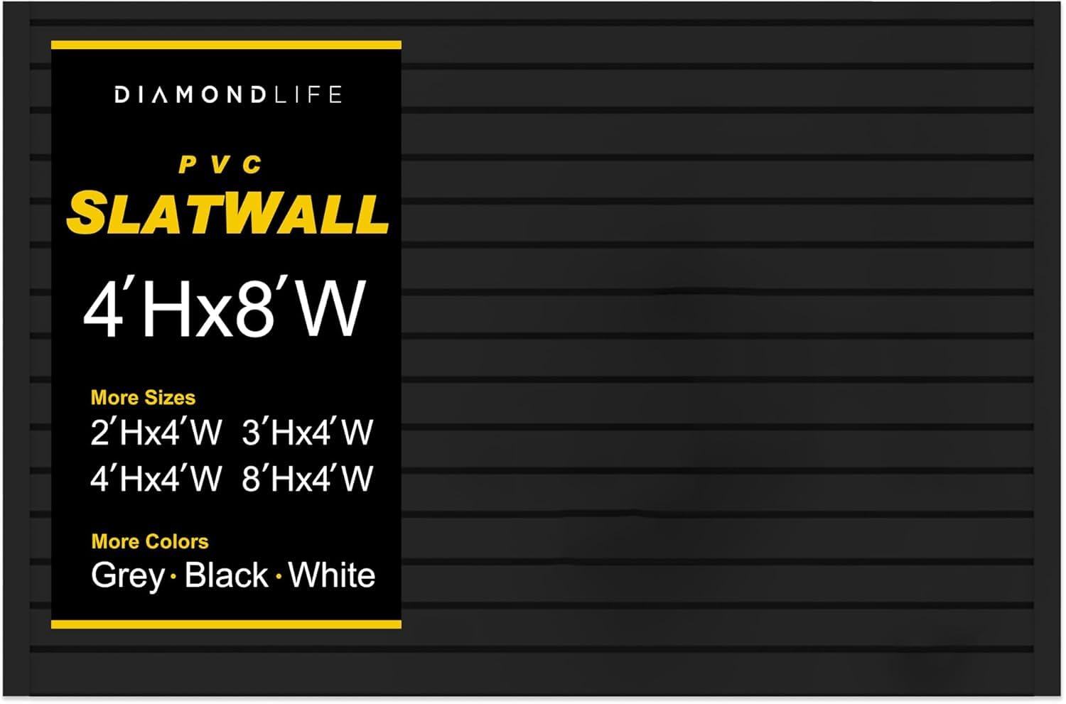 Slatwall Panel Garage Wall Organizer: Heavy Duty Wall Mounted PVC Wall Rack, Interlocking Slat Wall Paneling for Garage Wall Storage, Slatwall Board, Slatwall Shelves System -Black (4’H x 8’W)