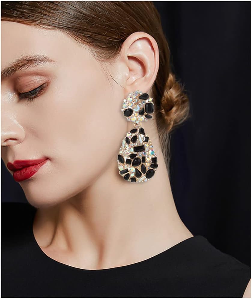 Rhinestone Statement Earrings Teardrop Costume Earrings Cluster Crystal Chandelier Drop Dangle Earrings for Women - Image 3
