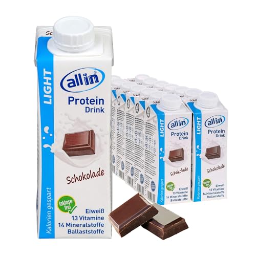 all in® LIGHT Protein Drink Schokolade 14 x 250ml - Diät Shakes zum Abnehmen mit 27 Vitaminen & Mineralstoffen, ohne Zuckerzusatz | Low Carb Lebensmittel Eiweiß Shake