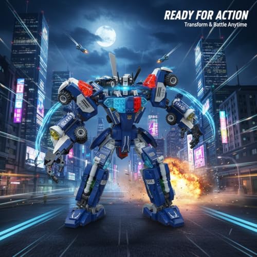 Image of SKY LINE OCEAN 6-in-1 Robot Building Blocks Set (750+ PCS) | Transforming Mech Models Construction Kit | STEM Educational Toy for Kids & Teens | Creative Play Set | 5 Year Structural Warranty