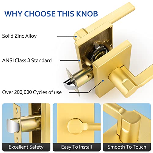 Bonpoly Satin Brass Door Lever Interior, Slim Closet Door Handle, Classic Passage Door Lever Hall And Closet Door Handles For Left Or Right Handing #TOP3