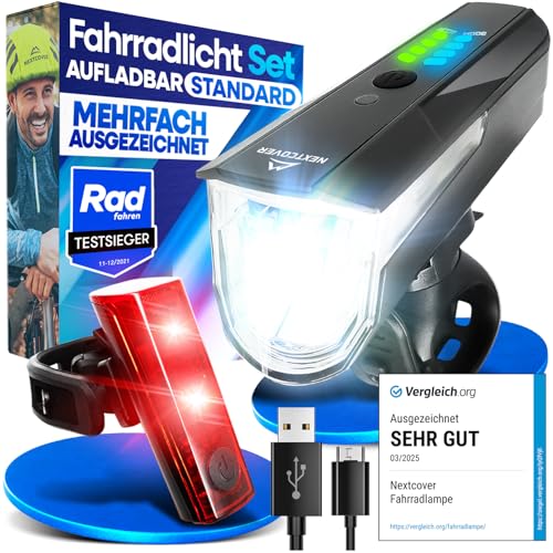 NEXTCOVER® Fahrradlicht Set - Das Original - mit [LightSense] Sensor & 11h Akkulaufzeit I USB aufladbar & wasserdicht I LED Fahrrad Licht vorne I Fahrradlampe & Fahrrad Rücklicht, Fahrradbeleuchtung