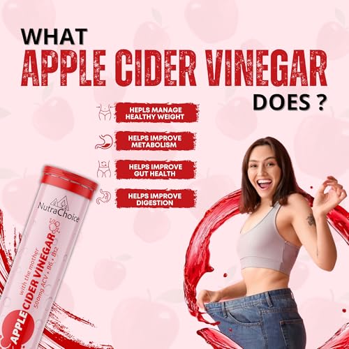 Image of Apple Cider Vinegar 60 Effervescent Tablets (Pack of 4) with Mother for Weight Loss, Added Vitamin B6, B12 & Pomegranate Extract, Weight Management & Gut Health