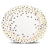AimFun 50 Pcs Oval Paper Plates Large Disposable Gold Polka Dots Platters 10' X 12' Decorative Dessert Serving Dish Tray for Christmas Tableware Holiday Wedding Thanksgiving Party Favor