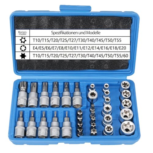 Juego de llaves de vaso torx y puntas hexagonales: 34 piezas, interior y exterior, llaves T8, T60 y E-torx E4-E22