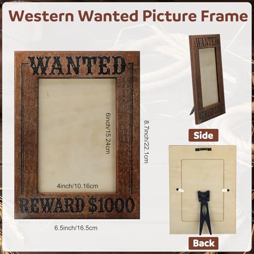 Image of AceOrbit 6 Pcs Western Wanted Picture Frame Rustic Wood Photo Frame Fit 4 x 6 Inch Picture with Clear Acrylic Cool Handicrafts Tabletop or Wall Mounting Great for Display for Farmhouse Home Decor