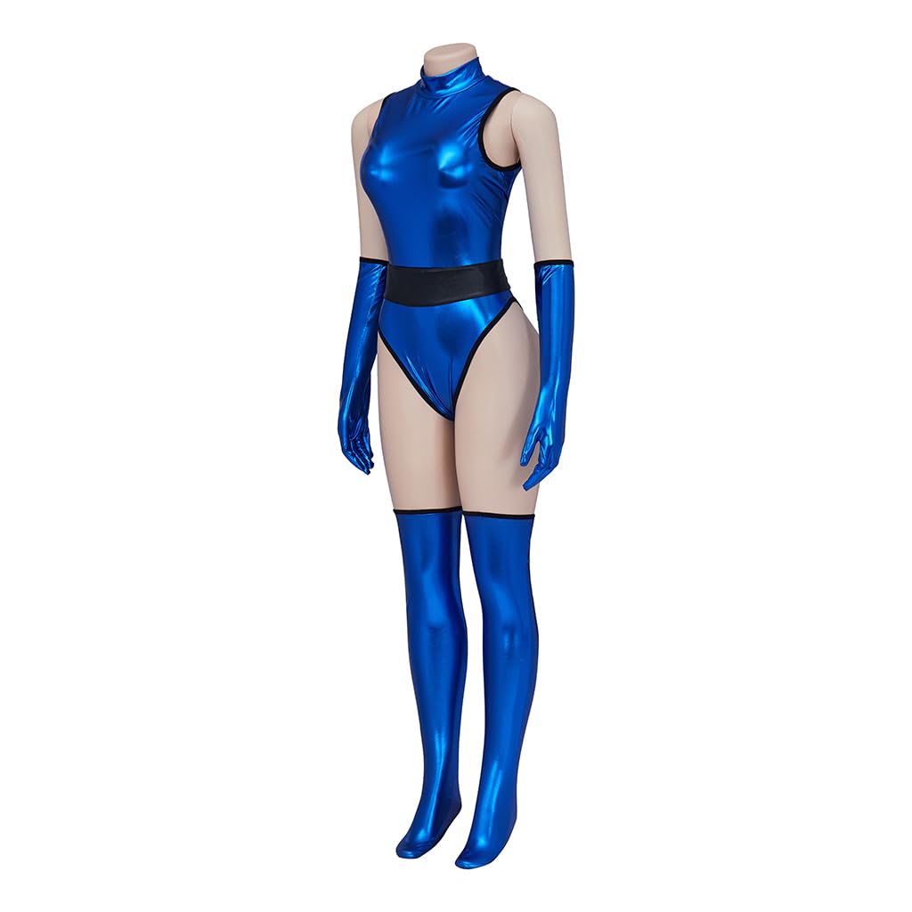 RocailleCos Mortal MK Kitana Costume Cosplay Femminile Sexy Blu Tuta Kombat Tuta con Maschera Ninja Fighter Outfit