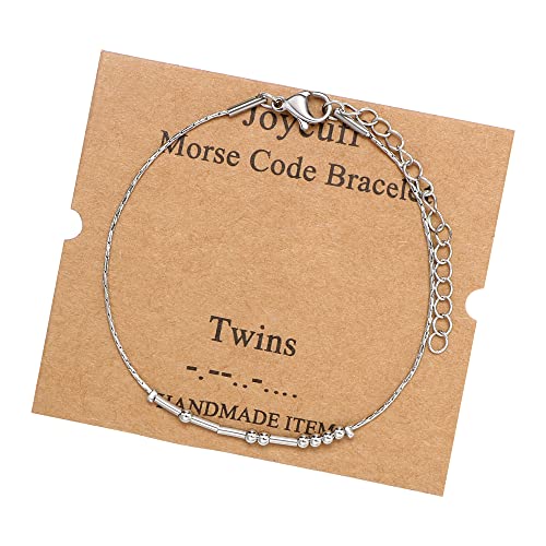 Image of JoycuFF Inspirational Morse Code Bracelets for Women Silver Beads Jewelry Encouragement Mantra Gifts for Her