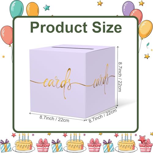 Image of Light Purple Card Box with Gold Foil Design, Paperboard 8.7 inch Card Box for Birthday Wedding Party Graduation Retirement Anniversary Valentine's Day & Baby Showers, Raffle or Money Box