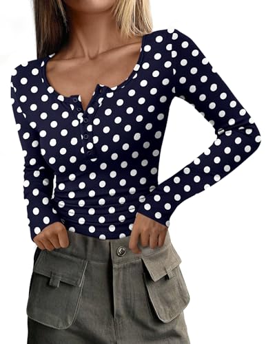 Image of PRETTYGARDEN Women's Fall Long Sleeve Henley T Shirts