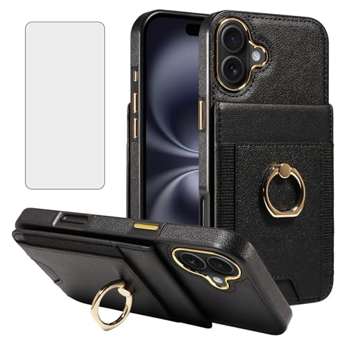 Étui iPhone 16 Plus Asuwish en cuir PU avec porte-cartes et protection d'écran