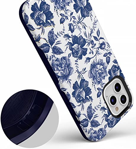 Casely Iphone 12/12 Pro Case | Compatible With Magsafe | Rose To Fame | Blue & White Rose Floral Case #TOP3