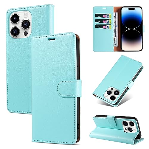 RKINC Wallet Case for iPhone 14 Pro, 3 Card Holders, Aqua