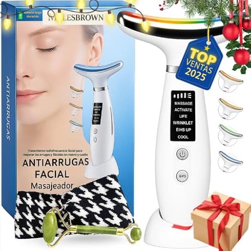 Imagen de MALESBROWN® Masajeador Facial Electrico Antiarrugas con Luz LED EMS Premium + Regalo Rodillo de Jade y Cinta de Pelo Radiofrecuencia Facial Antiedad Reafirmante Antienvejecimiento rostro y cuello