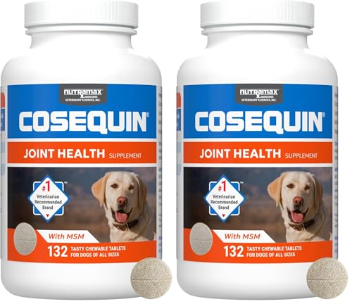 Image of Nutramax Cosequin for Dogs Joint Health Supplement, Contains Glucosamine for Dogs, Plus Chondroitin and MSM, Supports Healthy Joints, for All Breeds and Sizes, Chewable Tablets, 132 Count (Pack of 2)
