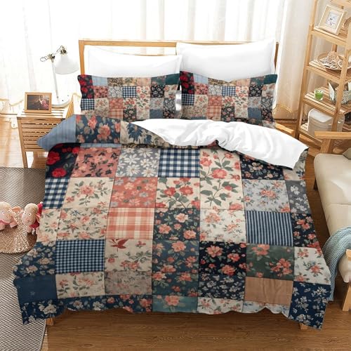 Floral Patchwork 3D Estampado Ropa De Cama Fundas Nordicas Juego De Cama Funda Nordica Estampada Bedding King（220x240cm）