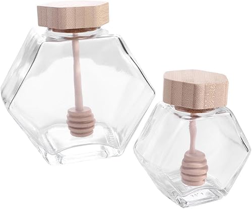 Miniatura 5 de 3 tarros de miel, botella de miel de vidrio hexagonal con varilla de agitación de madera, botella de embalaje de miel, contenedor de almacenamiento