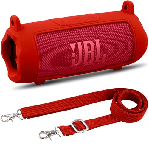Khanka for JBL Flip 7 Silicone Protective Cover with Detachable Shoulder Strap, Shockproof Soft Case for JBL Flip 7 Portable Bluetooth Speaker,Case Only (Red)