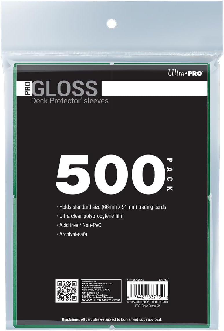 Ultra PRO - 500ct Green PRO-Gloss Standard Card Sleeve Deck Protector, Protect & Store Collectible Cards, Sports Cards, MTG, D&D Cards, Sized to Fit Standard Size Cards, High Clarity Gloss Finish