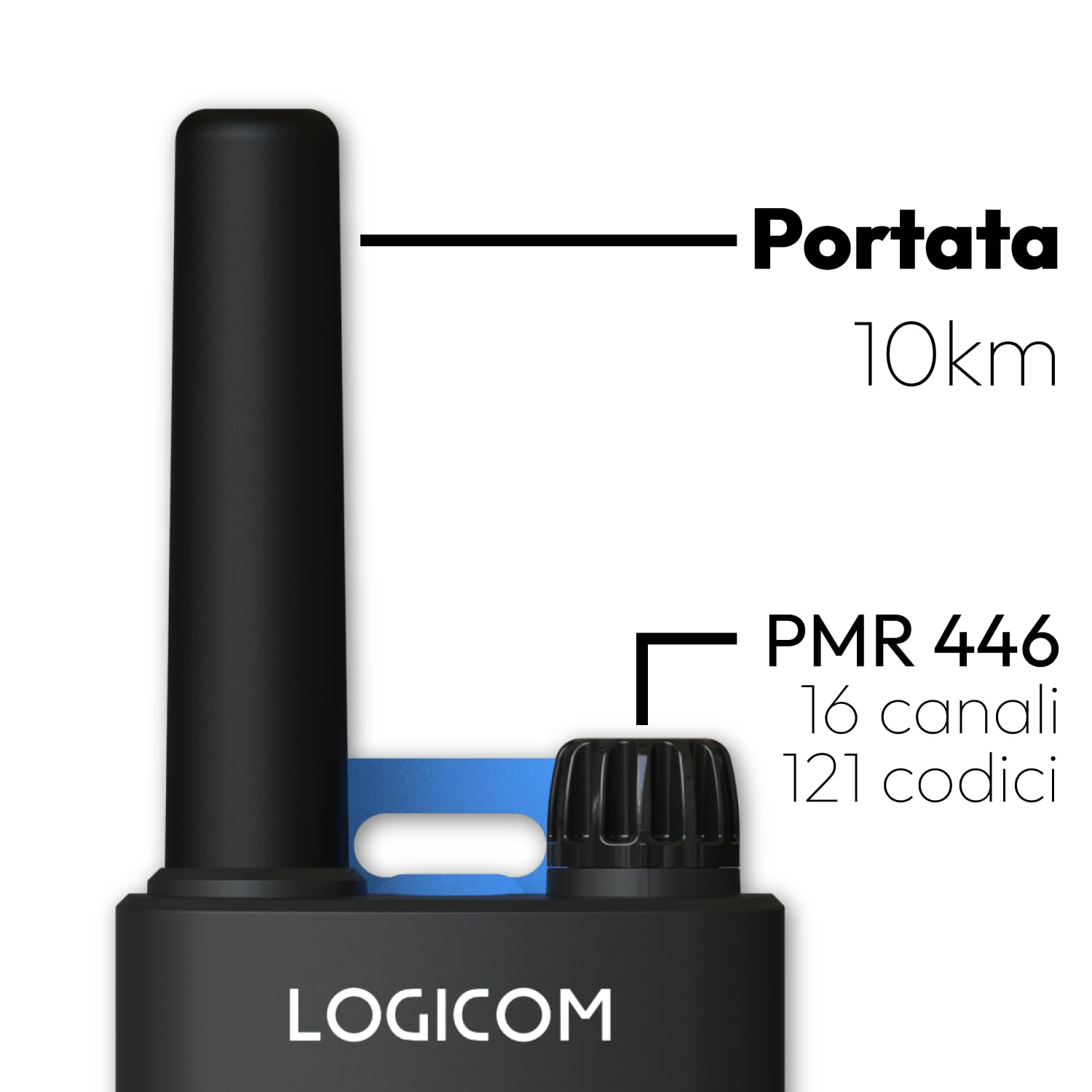 Logicom - Essential - Talkie-Walkie - PMR446 - sans Licence - Portée 10 km - autonomie 20h - écran LCD - USB-C - Lampe Torche - VOX Mains Libres -16 canaux - Batterie 1000 mAh - Pack 2 radios