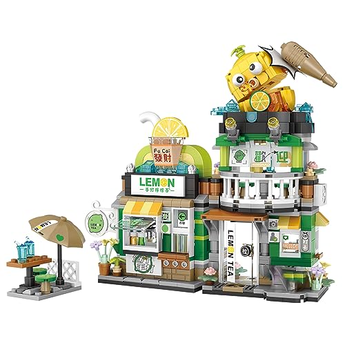 QLT Street View Lemon Tea Shop Mini Building Blocks, MOC Creative Building Toys Model Set for Girls 6-12 Years Old, 796 PCS Simulation Architecture Construction Toy, Gift Idea for Kids Adults